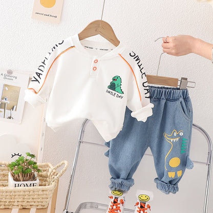 [340320] - Setelan Sweater Celana Panjang Jeans Anak Cowok - Motif Fat Dino