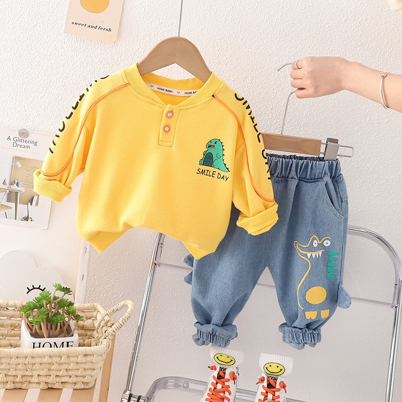 [340320] - Setelan Sweater Celana Panjang Jeans Anak Cowok - Motif Fat Dino