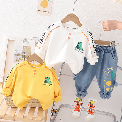 [340320] - Setelan Sweater Celana Panjang Jeans Anak Cowok - Motif Fat Dino