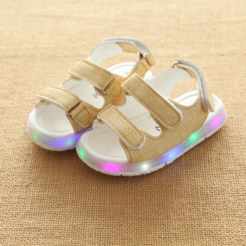 [343103-BEIGE] - IMPORT Sepatu Sandal Lampu Anak Unisex - Motif Color Solid Adhesive