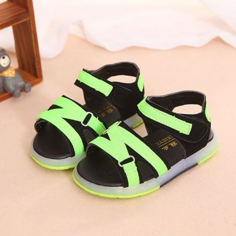 [343113-BLACK GREEN] - Sepatu Sandal Lampu Anak Casual Unisex Import - Motif Multicolor