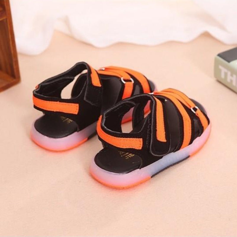 [343113-BLACK ORANGE] - Sepatu Sandal Lampu Anak Casual Unisex Import - Multicolor
