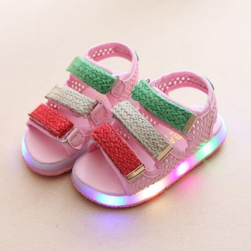 [343122-PINK] - Sepatu Sandal Lampu Anak Import - Motif Three Color Cover