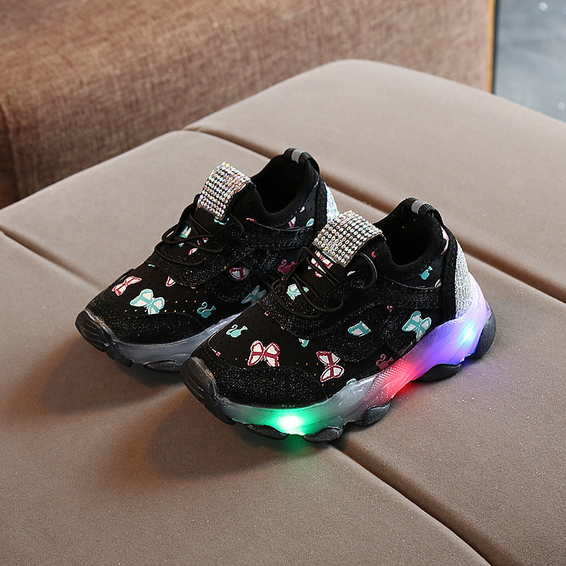 [343128-BLACK] - Sepatu Lampu Anak / Sepatu Import - Motif Luminous Butterfly