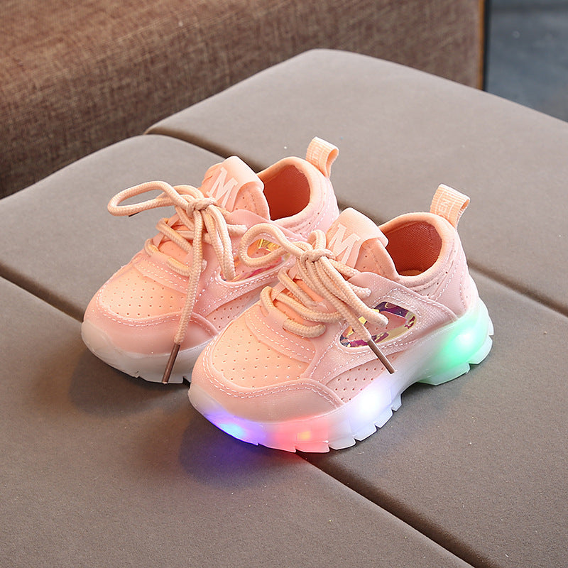 [343143-PINK] - Sepatu Lampu Anak Perempuan LED Lights Import - Motif Side Stickers