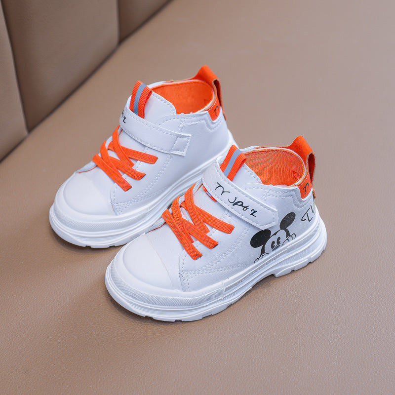 [343152-WHITE ORANGE] - Sepatu Anak Trendi / Sepatu Boots Import - Motif Mickey Mouse