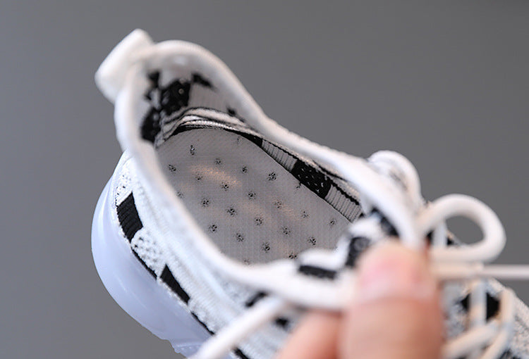 [343264] - Sepatu Knit Sneakers Tali Lampu LED Import Anak Cowok Cewek - Motif Chess Box