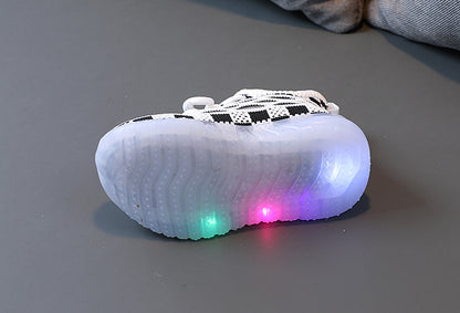[343264] - Sepatu Knit Sneakers Tali Lampu LED Import Anak Cowok Cewek - Motif Chess Box