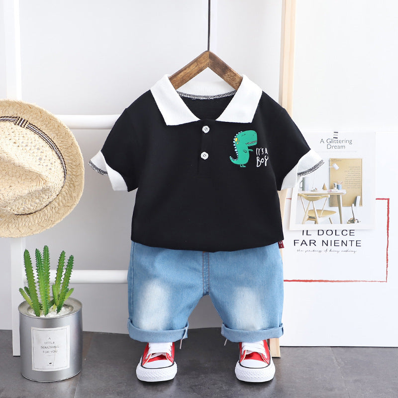 [345199-BLACK] - Setelan Kaos Kerah Anak / Baju Setelan Anak Import - Motif It&