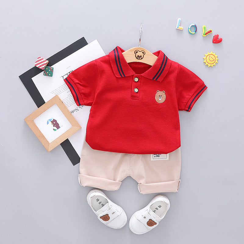 [345206-RED] - Setelan Kaos Kerah Anak / Setelan Polo Shirt Anak - Motif Honey Bear