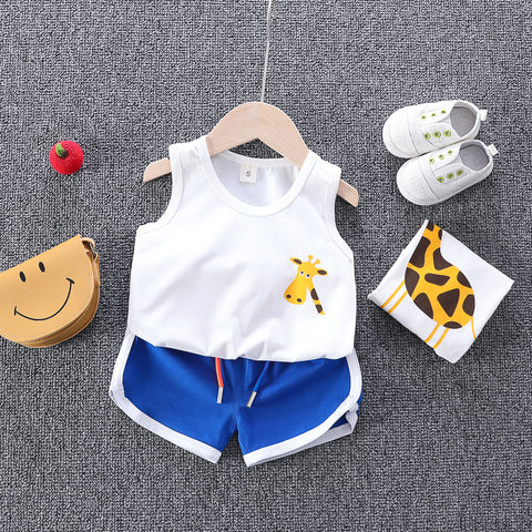 [345243-BLUE] - Setelan Kutung Homewear Anak - Motif Confused Giraffe