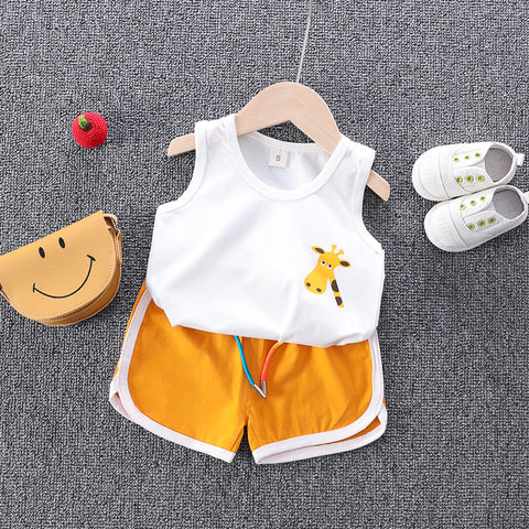 [345243-MUSTARD] - Setelan Kutung Homewear Anak - Motif Confused Giraffe