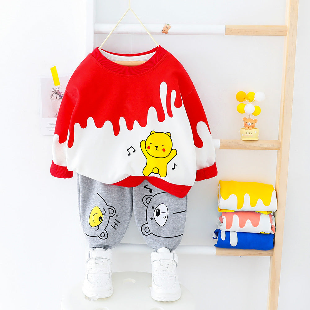 [345255-RED] - Setelan Sweater Fashion Anak - Motif Abstract Blotches