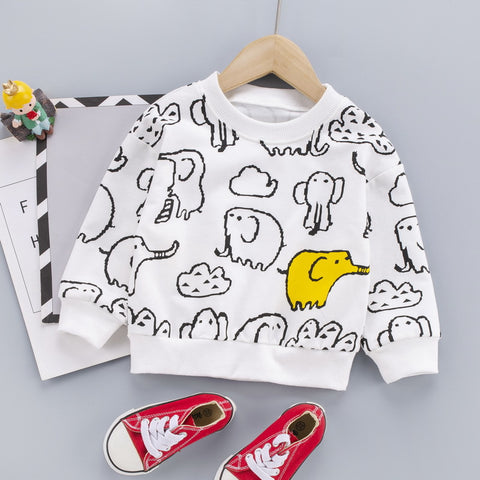 [345256-WHITE] - Atasan Sweater Anak - Motif Mammoth Animal