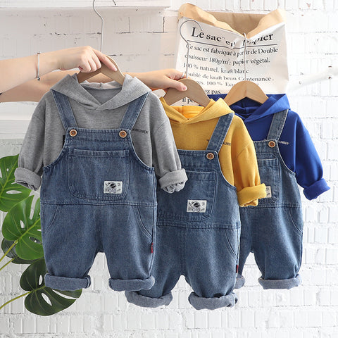 [345315] - Setelan Jaket Hoodie Overall Jeans Kodok Anak Laki-Laki - Motif Plain Pocket