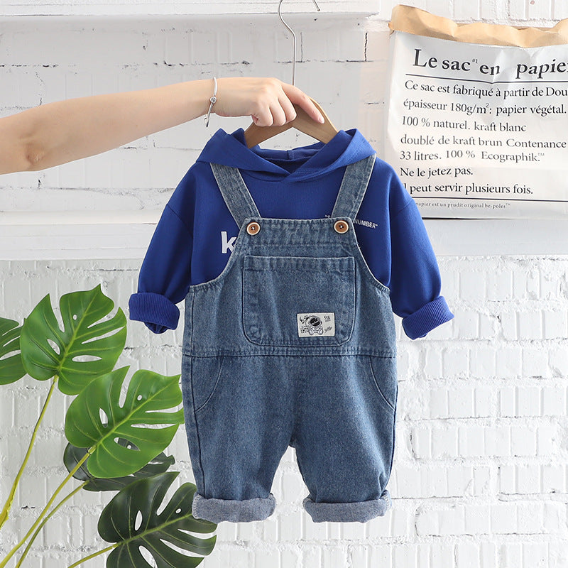 [345315] - Setelan Jaket Hoodie Overall Jeans Kodok Anak Laki-Laki - Motif Plain Pocket