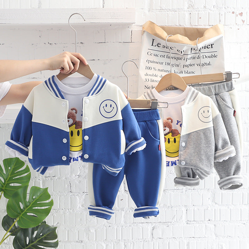 [345319] - Setelan 3 in 1 Jaket Baseball Celana Panjang Jogger Anak Laki-Laki - Motif Yo Smily