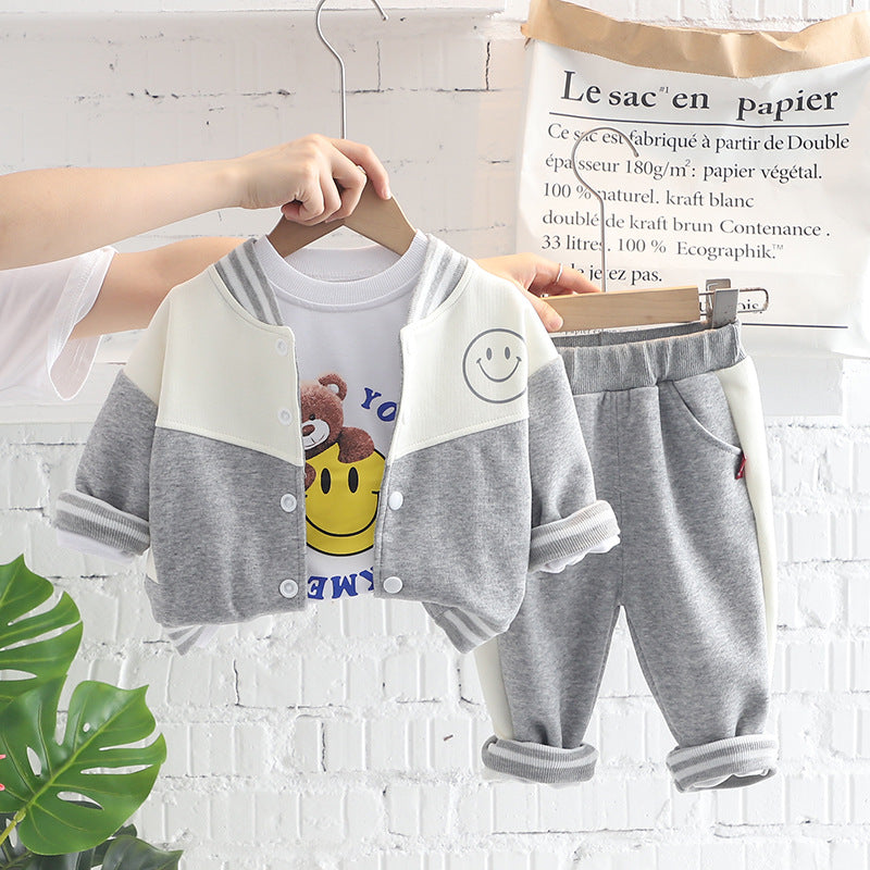 [345319] - Setelan 3 in 1 Jaket Baseball Celana Panjang Jogger Anak Laki-Laki - Motif Yo Smily