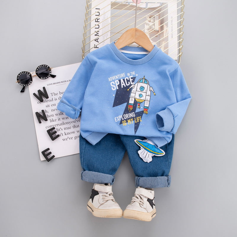 [345322] - Setelan Sweater Crewneck Celana Panjang Jogger Jeans Anak Laki-Laki - Motif The Space