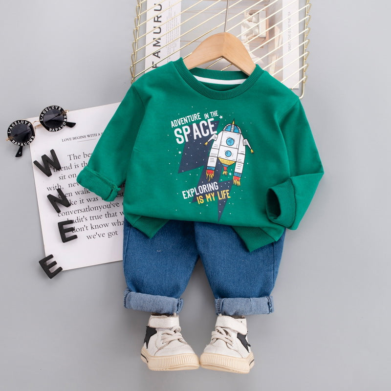 [345322] - Setelan Sweater Crewneck Celana Panjang Jogger Jeans Anak Laki-Laki - Motif The Space