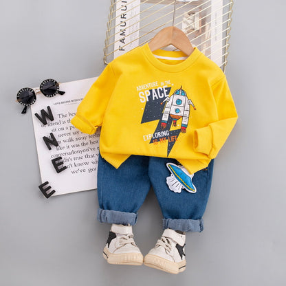 [345322] - Setelan Sweater Crewneck Celana Panjang Jogger Jeans Anak Laki-Laki - Motif The Space