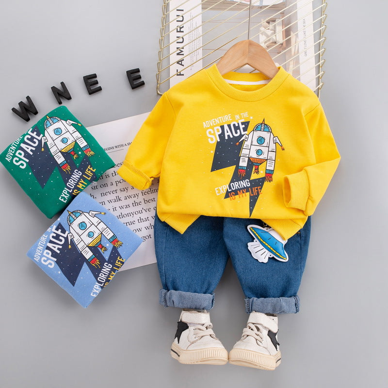 [345322] - Setelan Sweater Crewneck Celana Panjang Jogger Jeans Anak Laki-Laki - Motif The Space