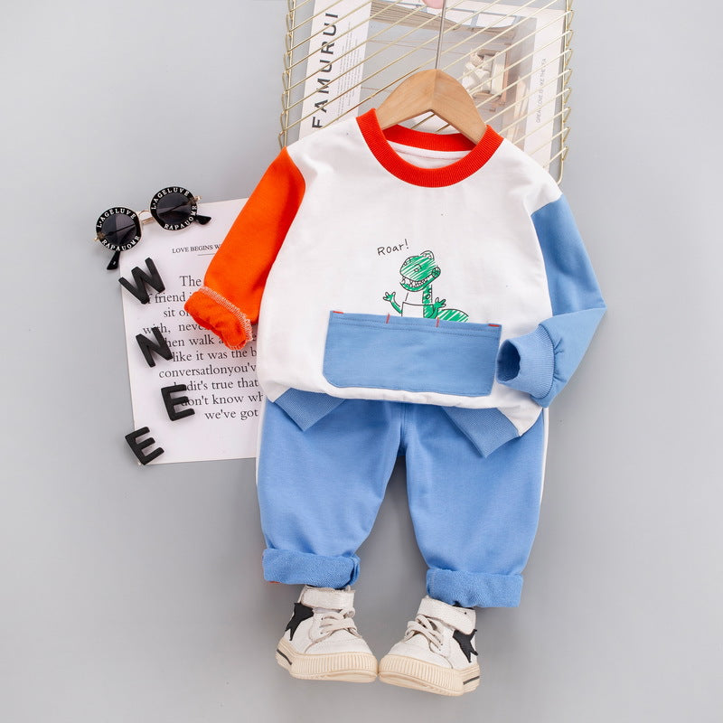 [345324] - Setelan Sweater Crewneck Gradasi Celana Panjang Jogger Anak Laki-Laki - Motif Roar Dino