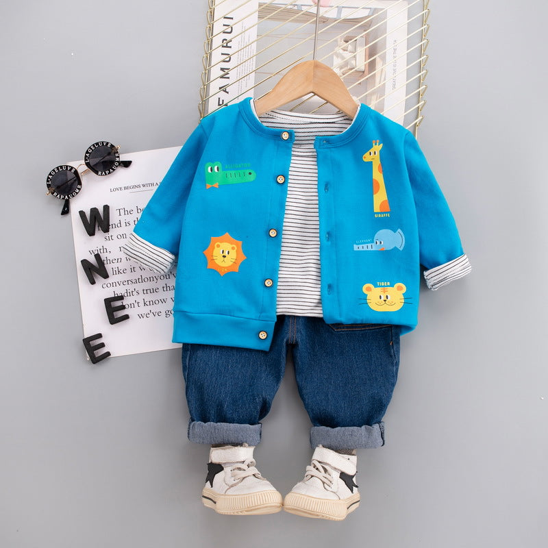 [345325] - Setelan 3 in 1 Jaket Celana Panjang Jogger Jeans Anak Laki-Laki - Motif Head Animals