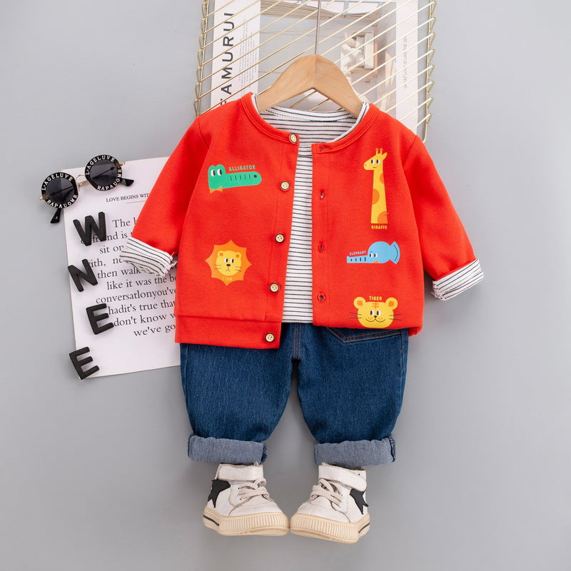 [345325] - Setelan 3 in 1 Jaket Celana Panjang Jogger Jeans Anak Laki-Laki - Motif Head Animals