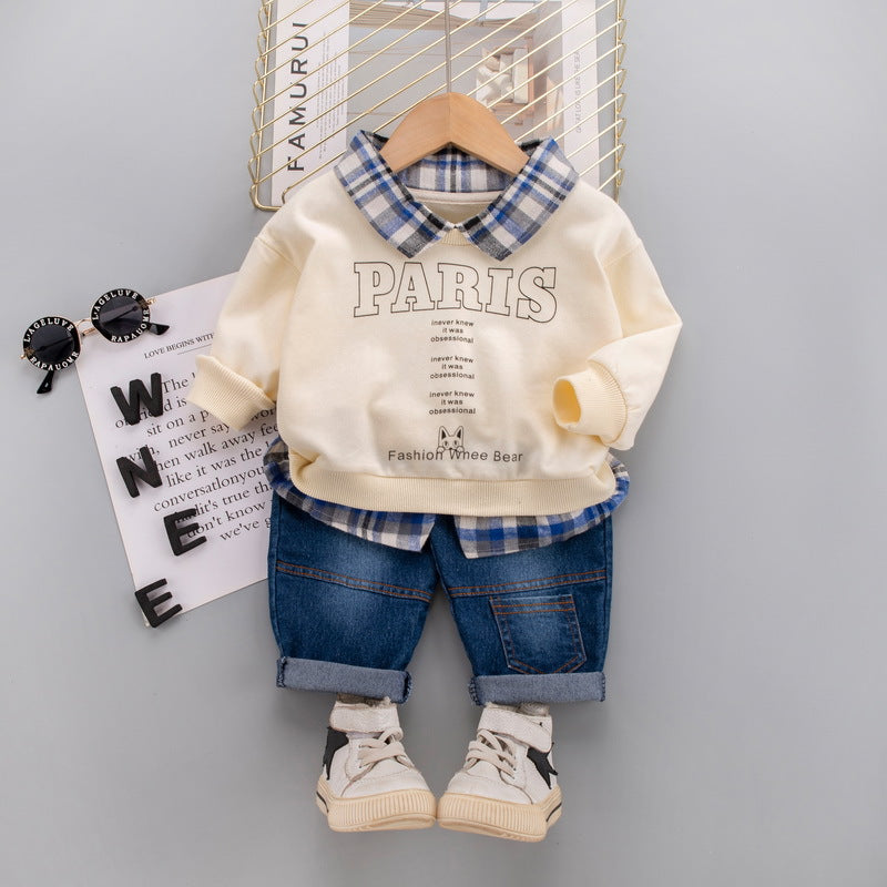 [345326] - Setelan Sweater Kerah Celana Panjang Jeans Anak Laki-Laki - Motif Animal Alphabet