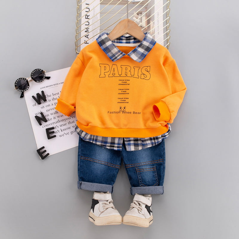 [345326] - Setelan Sweater Kerah Celana Panjang Jeans Anak Laki-Laki - Motif Animal Alphabet