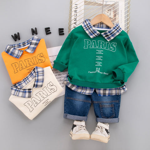 [345326] - Setelan Sweater Kerah Celana Panjang Jeans Anak Laki-Laki - Motif Animal Alphabet