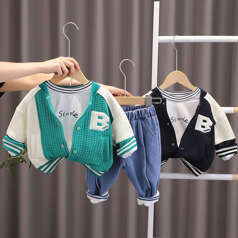 [345335] - Setelan 3 in 1 Jaket Baseball Celana Jogger Jeans Anak Laki-Laki - Motif Alphabet B