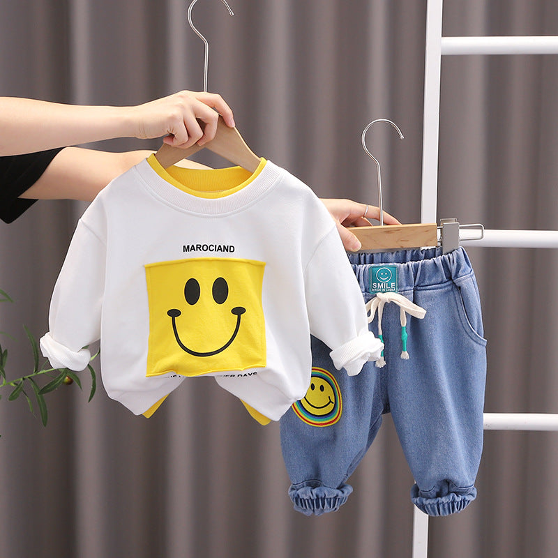 [345336] - Setelan Sweater Crewneck Celana Jogger Jeans Anak Laki-Laki - Motif Square Smile