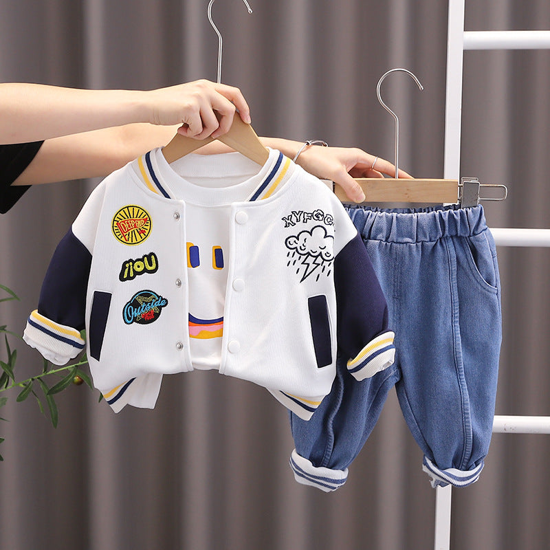 [345339] - Setelan 3 in 1 Jaket Baseball Bordir Celana Jogger Anak Laki-Laki - Motif Smile & Cloud