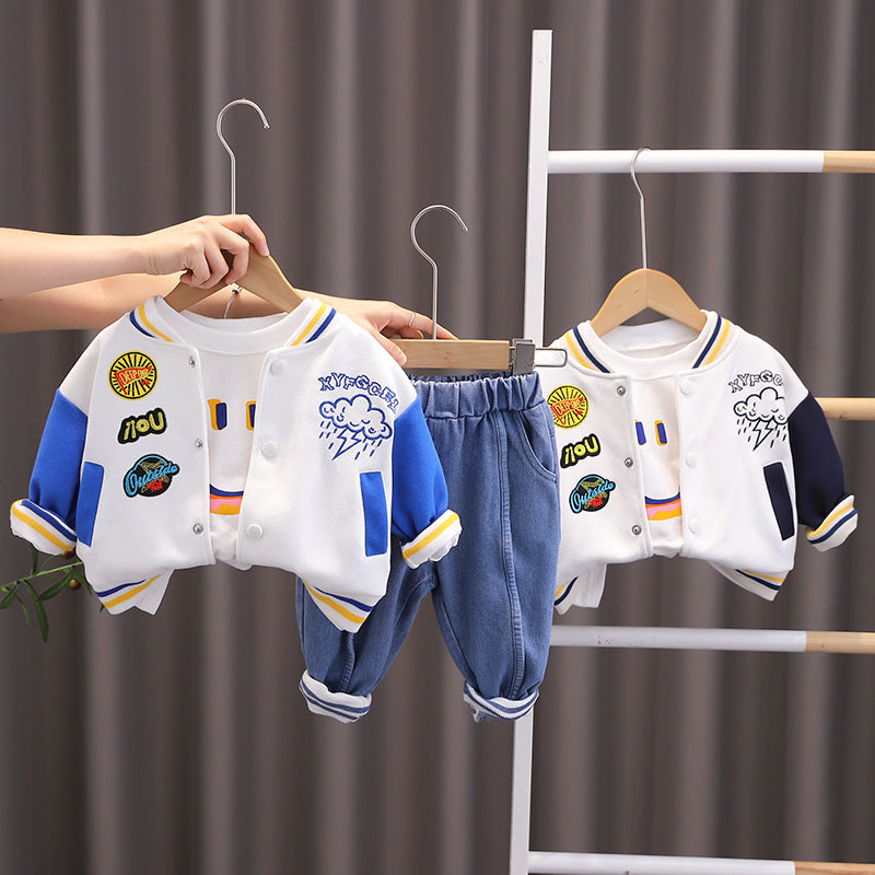 [345339] - Setelan 3 in 1 Jaket Baseball Bordir Celana Jogger Anak Laki-Laki - Motif Smile & Cloud