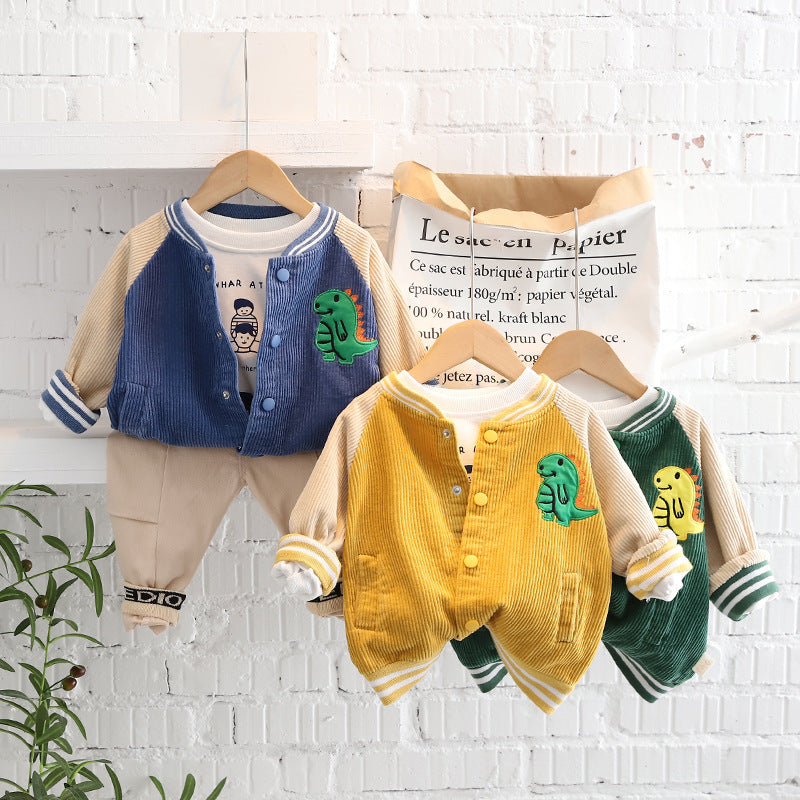 [345342] - Setelan 3 in 1 Jaket Baseball Celana Panjang Jogger Anak Laki-Laki - Motif Standing Dino
