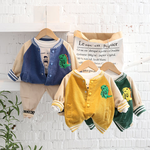[345342] - Setelan 3 in 1 Jaket Baseball Celana Panjang Jogger Anak Laki-Laki - Motif Standing Dino
