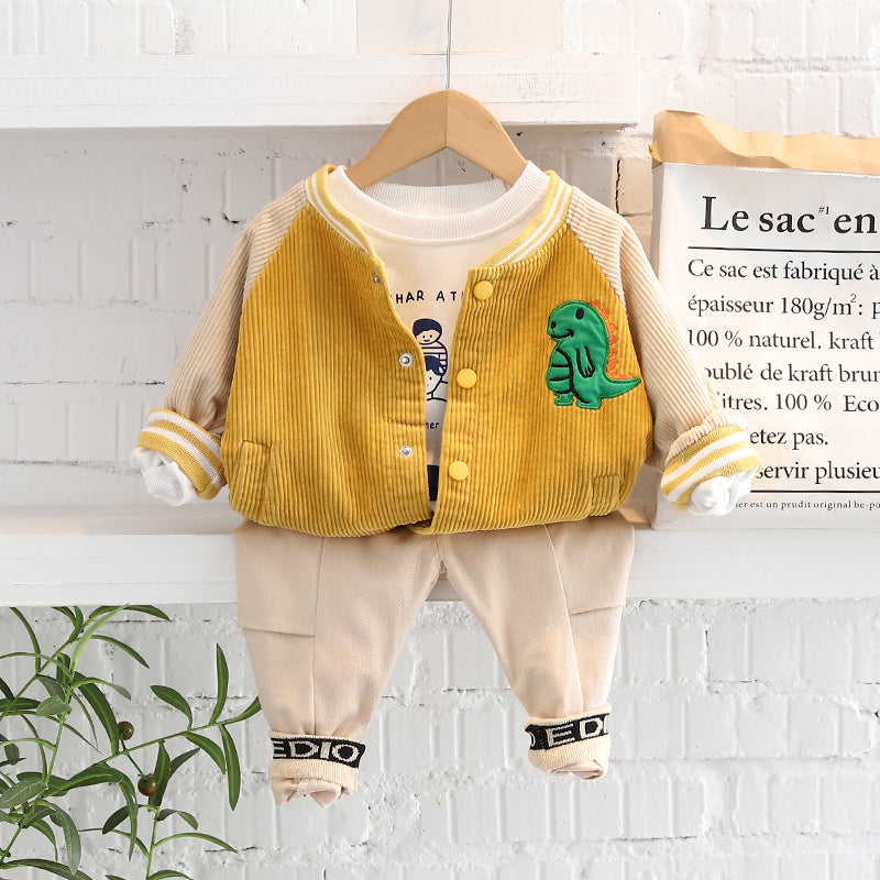 [345342] - Setelan 3 in 1 Jaket Baseball Celana Panjang Jogger Anak Laki-Laki - Motif Standing Dino