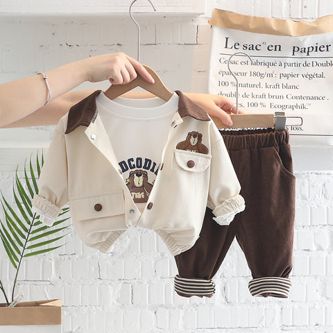 [345344] - Setelan 3 in 1 Jaket Kancing Celana Jogger Anak Laki-Laki - Motif Surprise Bear