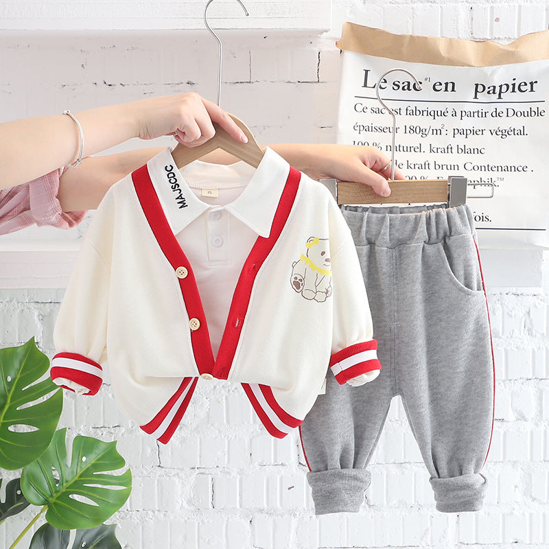 [345348] - Setelan 3 in 1 Jaket Cardigan Celana Panjang Jogger Anak Laki-Laki - Motif Sitting Bear