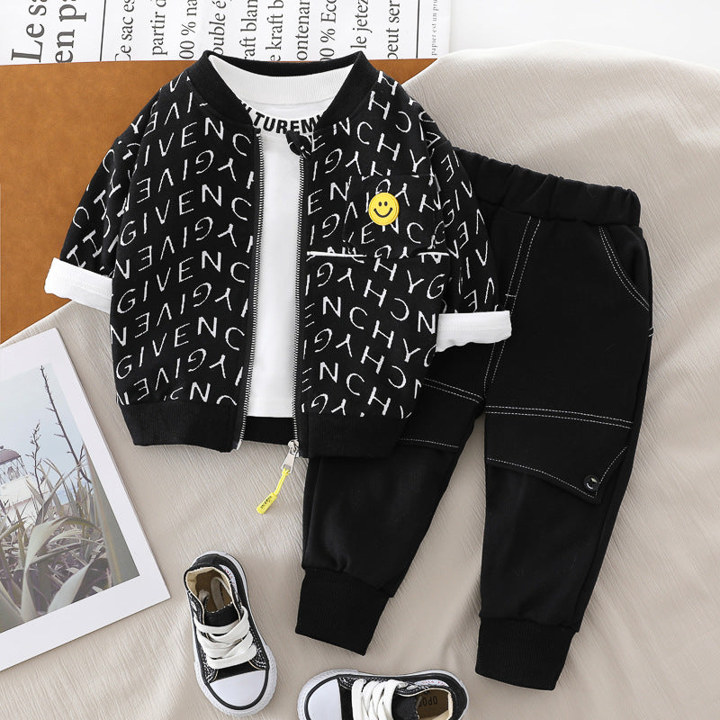 [345351] - Setelan 3 in 1 Jaket Resleting Celana Panjang Jogger Anak Laki-Laki - Motif Give Alphabet