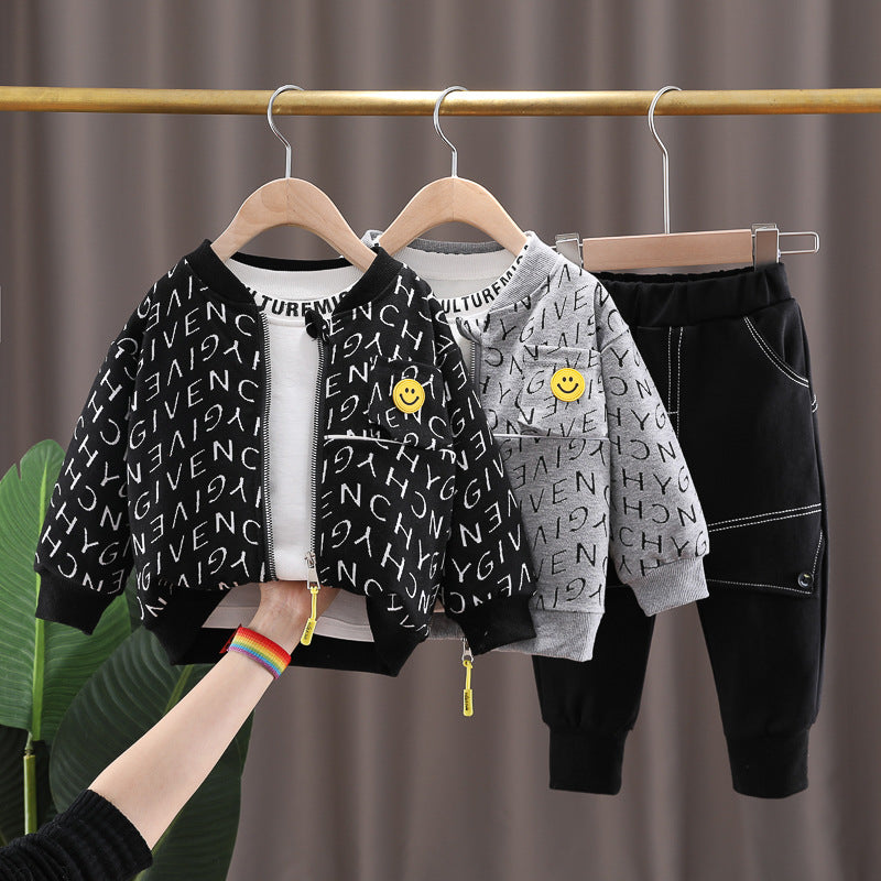 [345351] - Setelan 3 in 1 Jaket Resleting Celana Panjang Jogger Anak Laki-Laki - Motif Give Alphabet
