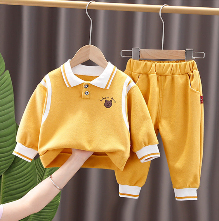 [345354] - Setelan Sweater Kerah Polo Celana Panjang Jogger Anak Laki-Laki - Motif Face Bear