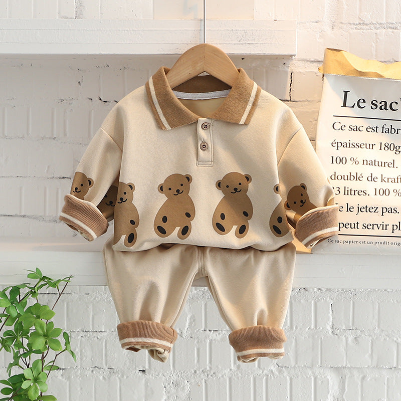 [345358] - Setelan Sweater Polo Kerah Celana Jogger Anak Laki-Laki - Motif Bear Row