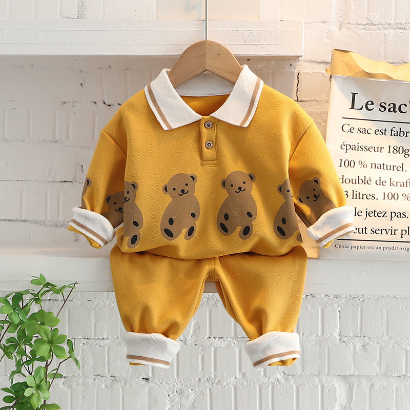 [345358] - Setelan Sweater Polo Kerah Celana Jogger Anak Laki-Laki - Motif Bear Row