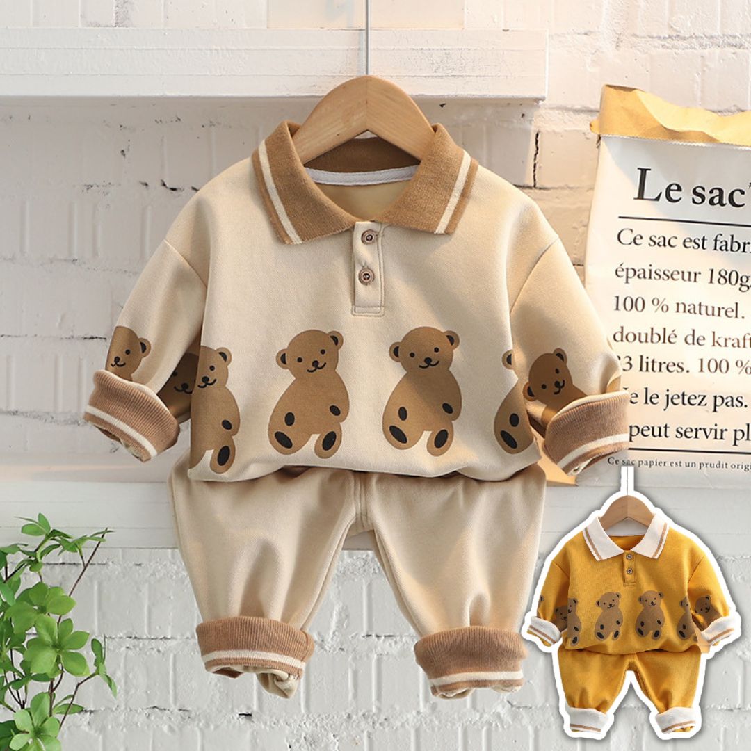 [345358] - Setelan Sweater Polo Kerah Celana Jogger Anak Laki-Laki - Motif Bear Row