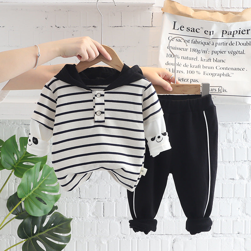 [345359] - Setelan Kaos Hoodie Kancing Celana Jogger Anak Laki-Laki - Motif Arm Face