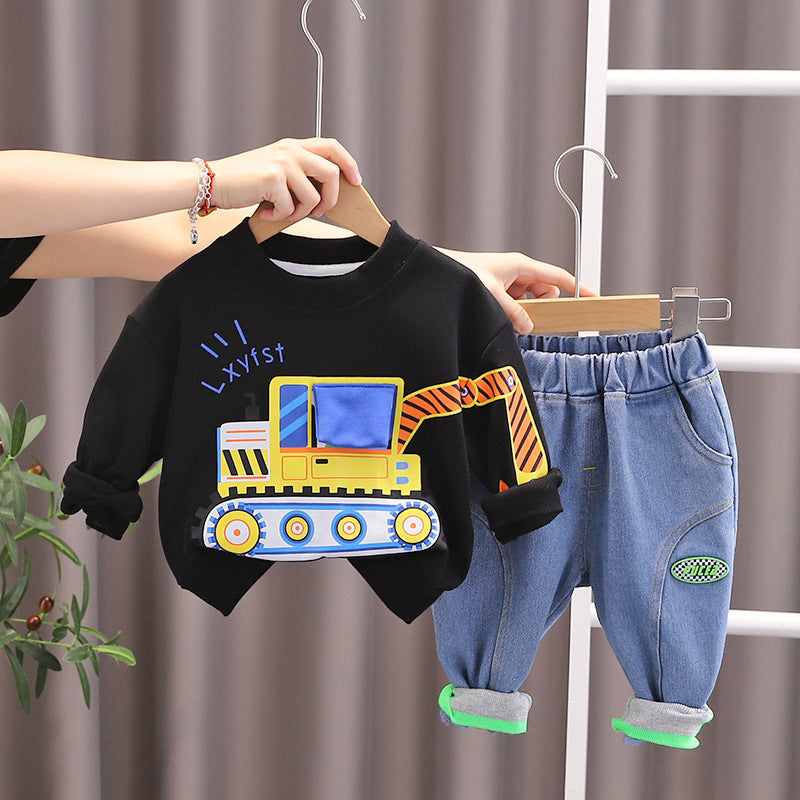 [345360] - Setelan Sweater Celana Jogger Jeans Anak Laki-Laki - Motif Excavator