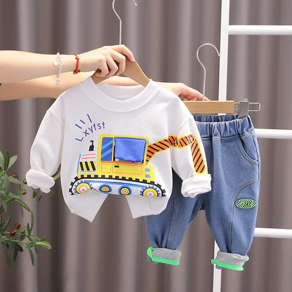 [345360] - Setelan Sweater Celana Jogger Jeans Anak Laki-Laki - Motif Excavator